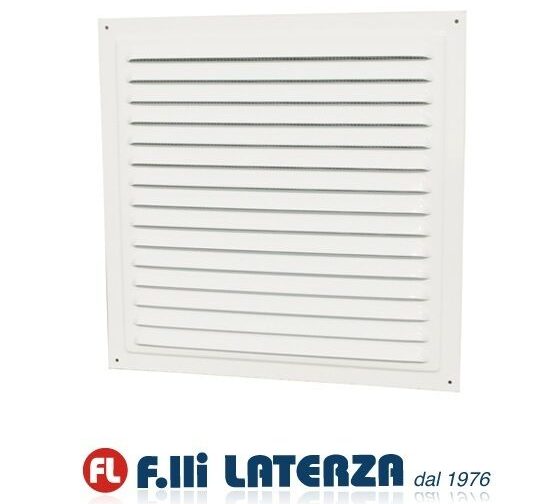 Griglia Quadrata In Metallo Bianco Con Rete Antinsetti Griglie 150 x 150 mm.