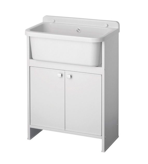 Mobile LAVATOIO Orazio SALVASPAZIO in Resina. 55X35 CM LAVAPANNI per Esterno in PVC SALVASPAZIO con Ante - immagine 3
