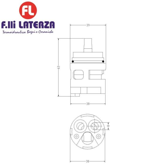 CARTUCCIA CERAMICA PER RUBINETTO MISCELATORE ZUCCHETTI R98103.8123 38,5 x 63 mm - immagine 4