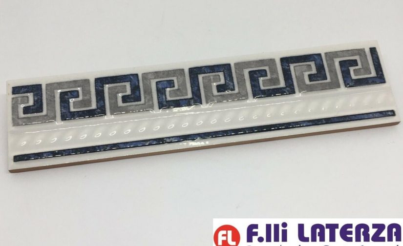 LISTELLO VILLA HOLLAND BL/GR GRECA DECORO CERAMICA 5x20 cm RIVESTIMENTO BAGNO