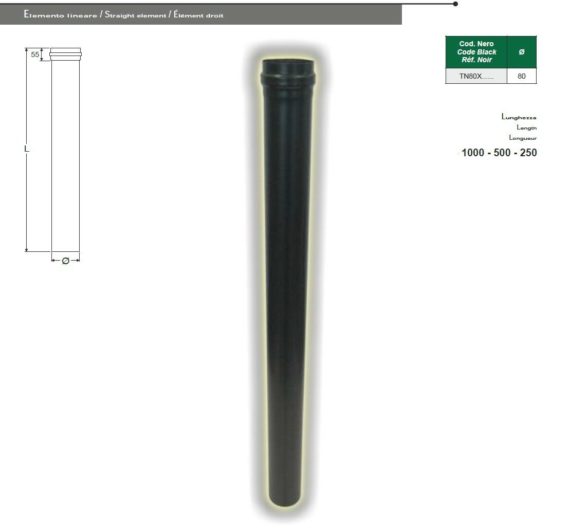 TUBO NERO OPACO PER STUFA A PELLET IN ACCIAIO SPESSORE 1,2 mm. 500 mm. Ø 80 TUBI - immagine 3