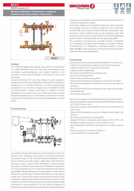 GIACOMINI R557Y Collettore Premontato R557Y008 1"x18 8 vie Impianto a Pavimento - immagine 3
