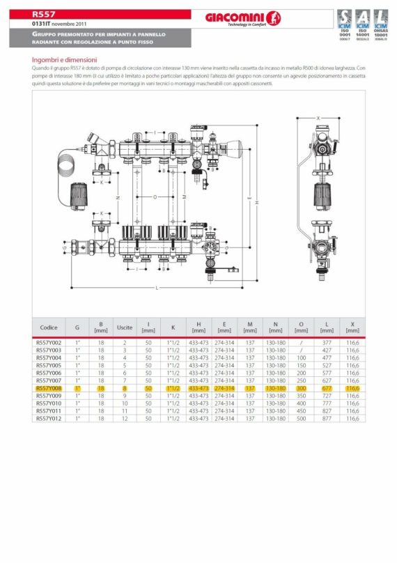 GIACOMINI R557Y Collettore Premontato R557Y008 1"x18 8 vie Impianto a Pavimento - immagine 4