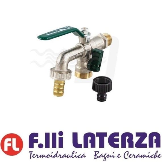 RUBINETTO PORTAGOMMA TIEMME 1/2" CON DOPPIO ATTACCO 3/4" RUBINETTI GIARDINO