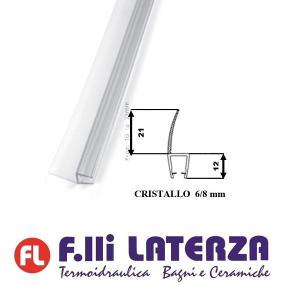 GUARNIZIONE PORTA BOX DOCCIA CRISTALLO PARAGOCCE 6/8 mm. TRASPARENTE PROFILO - 777308PT6