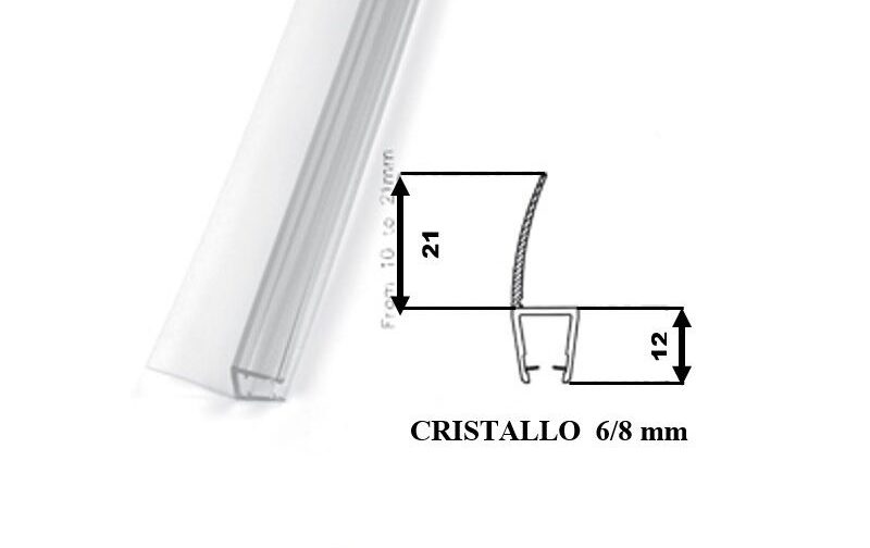 GUARNIZIONE PORTA BOX DOCCIA CRISTALLO PARAGOCCE 6/8 mm. TRASPARENTE PROFILO - 777308PT6