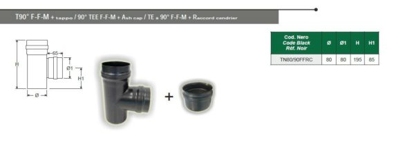 RACCORDO A T NERO OPACO PER STUFA A PELLET IN ACCIAIO SPESSORE 1,2 mm. Ø 80 TUBO - immagine 3