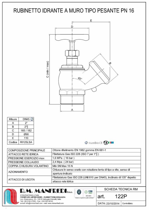 RUBINETTO IDRANTE A MURO PESANTE 2" DN 70 PN 16 RUBINETTI IDRANTI ANTINCENDIO - immagine 6