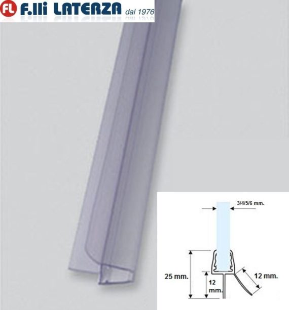 GUARNIZIONE PORTA BOX DOCCIA CRISTALLO PARAGOCCE 3/4/5/6 mm. TRASPARENTE PROFILO