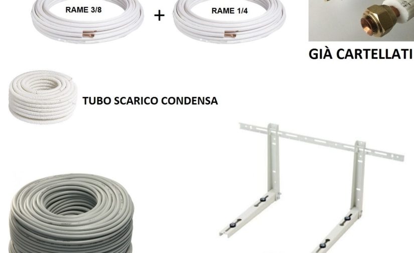 KIT INSTALLAZIONE CONDIZIONATORE CLIMATIZZATORE 4,5MT TUBO RAME 1/4" 3/8" STAFFE