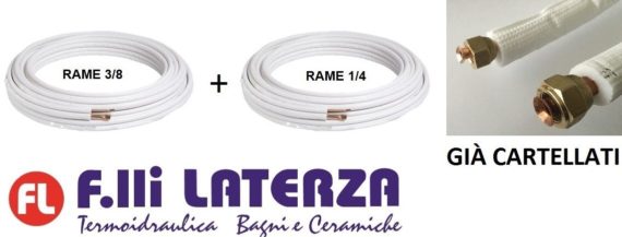 KIT MONTAGGIO CONDIZIONATORE CLIMATIZZATORE TUBI RAME 4,5 Mt. 1/4-3/8 CARTELLATI