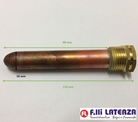 POZZETTO PORTA SONDA Ø 15 mm OTTONE RAME Ø 1/2 TERMOSTATO TERMOMETRO BULBO GUAINA - immagine 4