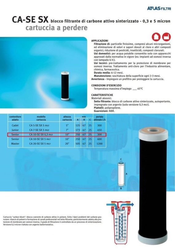 ATLAS CARTUCCIA CA 10 SE SX FILTRO DEPURAL - 0.3 Micron IMPREGNATO CON ARGENTO - immagine 3
