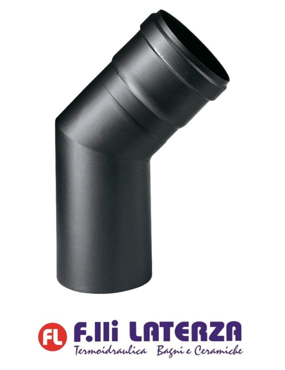 CURVA APERTA 45° NERO OPACO STUFA A PELLET IN ACCIAIO SPESSORE 1,2 mm. Ø 80 TUBI