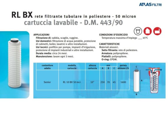 ATLAS CARTUCCIA RETE FILTRO TUBOLARE POLIESTERE RL 10 BX FILTRO SENIOR 50 MCR - immagine 3