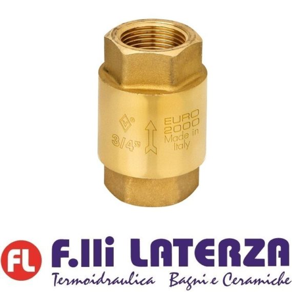 VALVOLA DI RITEGNO A MOLLA NON RITORNO TIPO EUROPA 2000 OTTURATORE OTTONE 3/4"