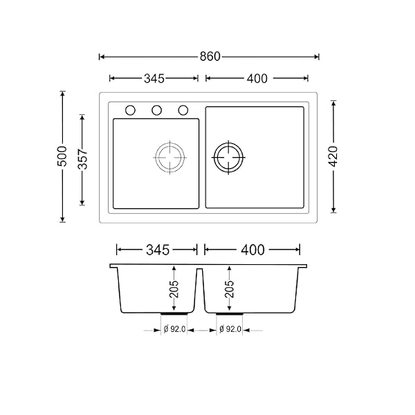LAVELLO INCASSO 2 VASCHE CM 86 (BIANCO) - immagine 3
