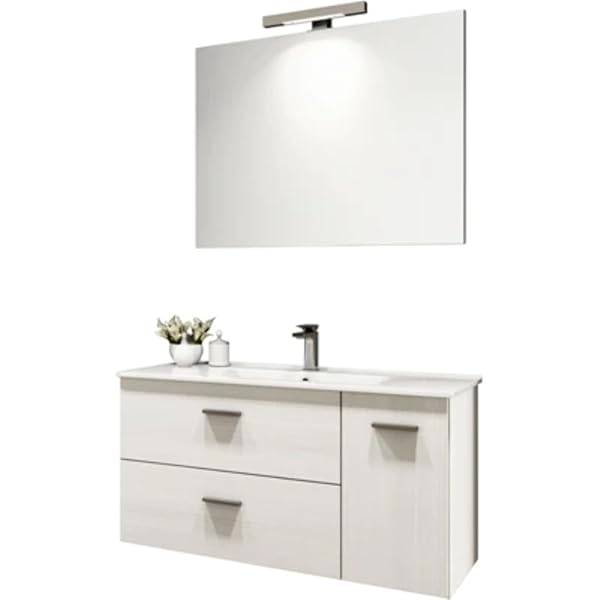 MOBILE BAGNO SOSPESO BETTY CON LAVABO E SPECCHIO cm 90 Larice Bianco