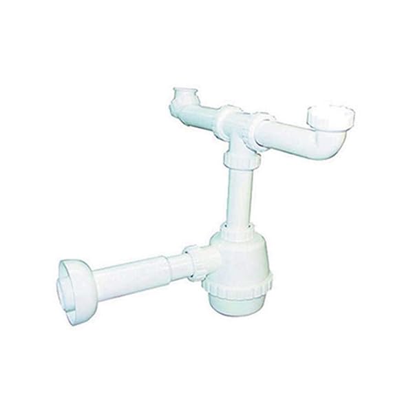 SIFONE PVC DUE 2 VIE Senza PILETTA PER PORCELLANA CON CANOTTO 1" 1/4
