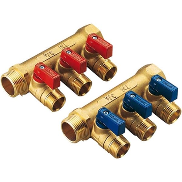 Tiemme COLLETTORE NINO GIALLO C/VALVOLA A SFERA DA 3/4 x 16 3 VIE - 3/4 x 1/2 x 16